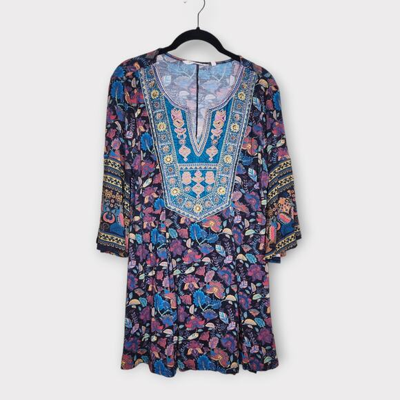Soft Surroundings Women's Embroidered Multicolor Flare Sleeve Tunic Women's Med - Picture 2 of 8